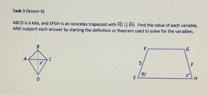 Task 3 Lesson 6 Abcd Is A Kite And Efgh Is An Chegg 