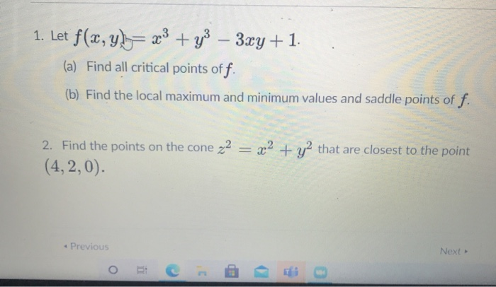 Solved 1 Let F X Y 23 Y2 3xy 1 A Find All