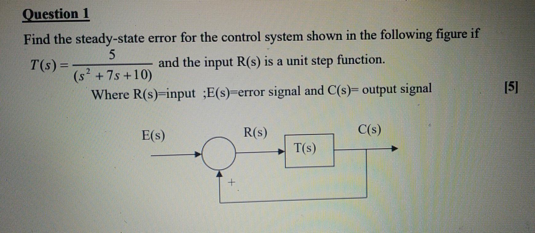 Solved Question 1 Find The Steady-state Error For The | Chegg.com