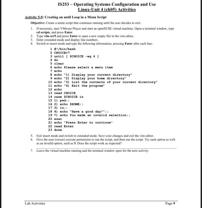 Solved Activity 5-1: Creating a Shell Script Objective: | Chegg.com