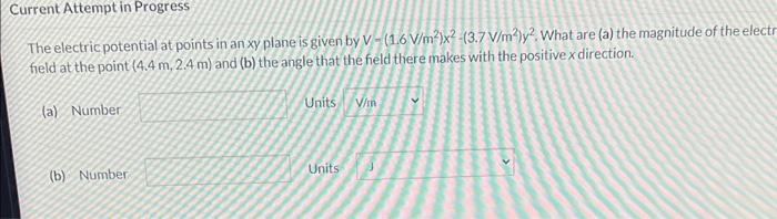 Solved The electric potential at points in an xy plane is | Chegg.com