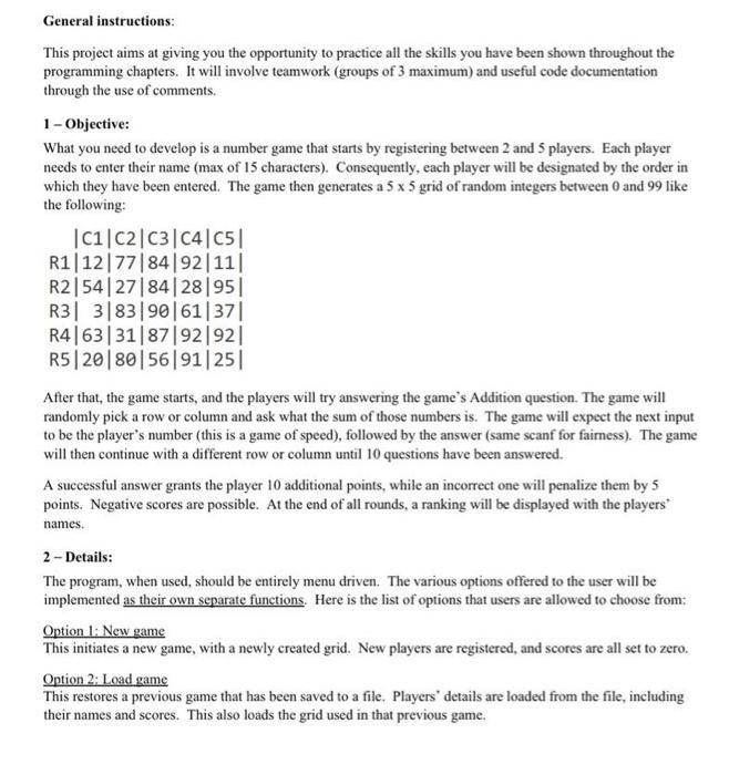 Solved General instructions: This project aims at giving you | Chegg.com