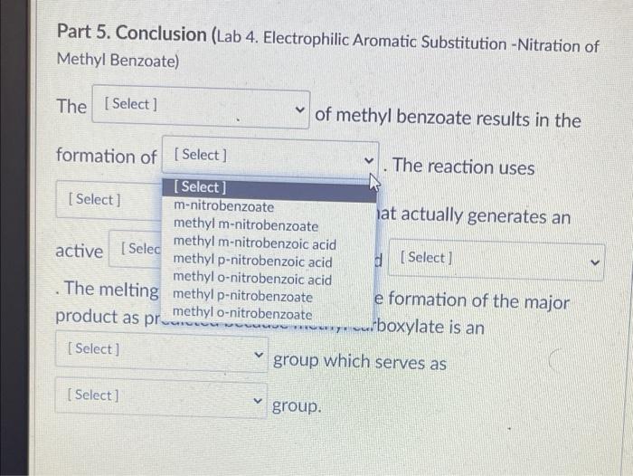 Solved Part 5. Conclusion (Lab 4. Electrophilic Aromatic | Chegg.com