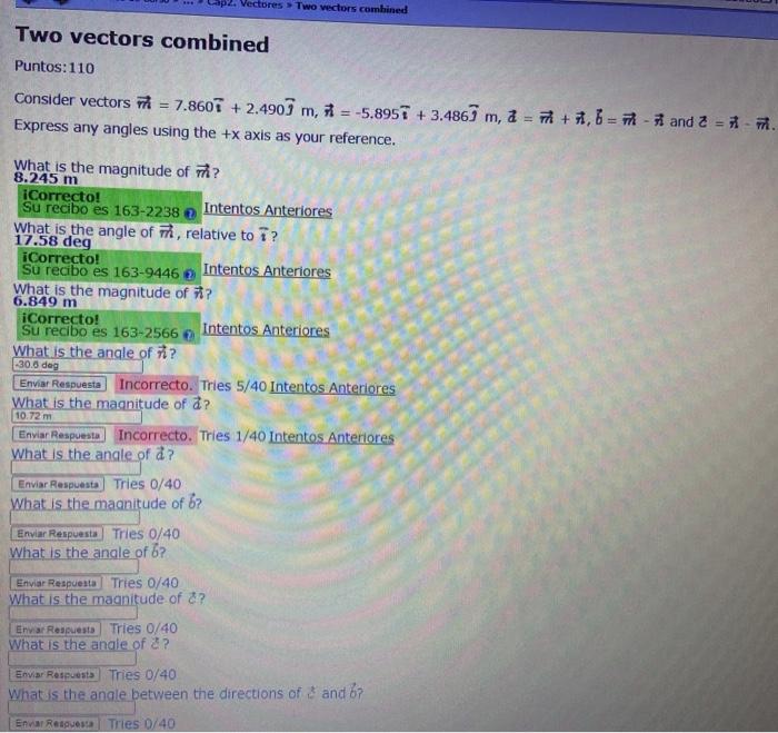Solved Vectores Two vectors combined Two vectors combined | Chegg.com