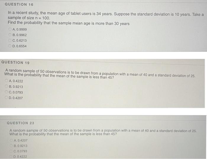 Solved QUESTION 16 In a recent study, the mean age of tablet | Chegg.com