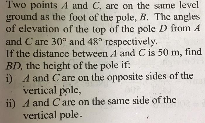 Solved Two points A and C, are on the same level ground as | Chegg.com