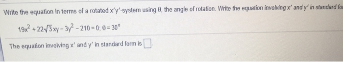 Solved Write the equation in terms of a rotated x'y'-system | Chegg.com