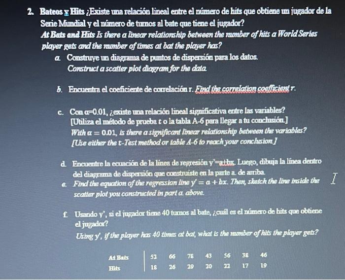 2. Bateos \( x \) Iils 2 Existe una relación lineal entre el numero de hits que obtiene m jugador de la Serie Mundial y el nu