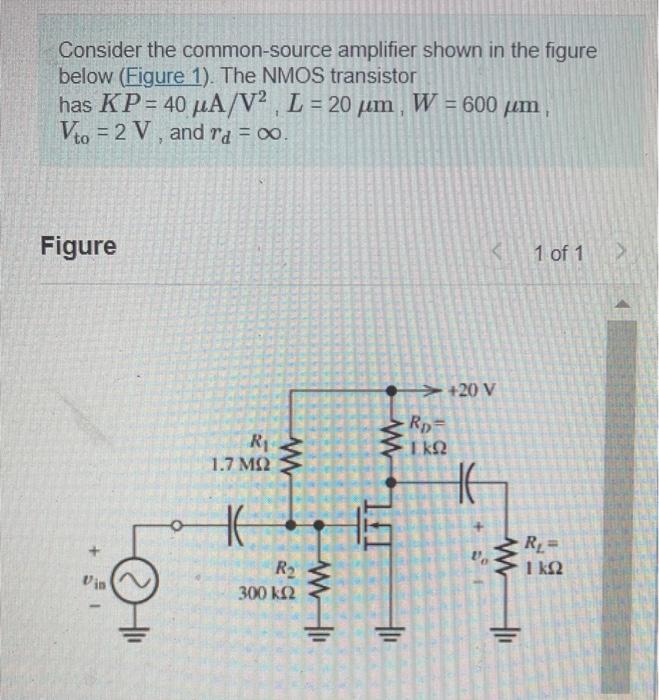 Solved Consider the common-source amplifier shown in the | Chegg.com