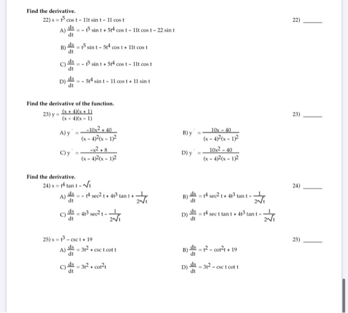 derivative of cost sint