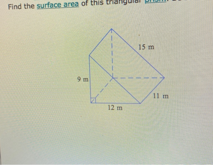 Solved Find The Surface Area Of This Triangulal PUTIH 15 M 9 | Chegg.com