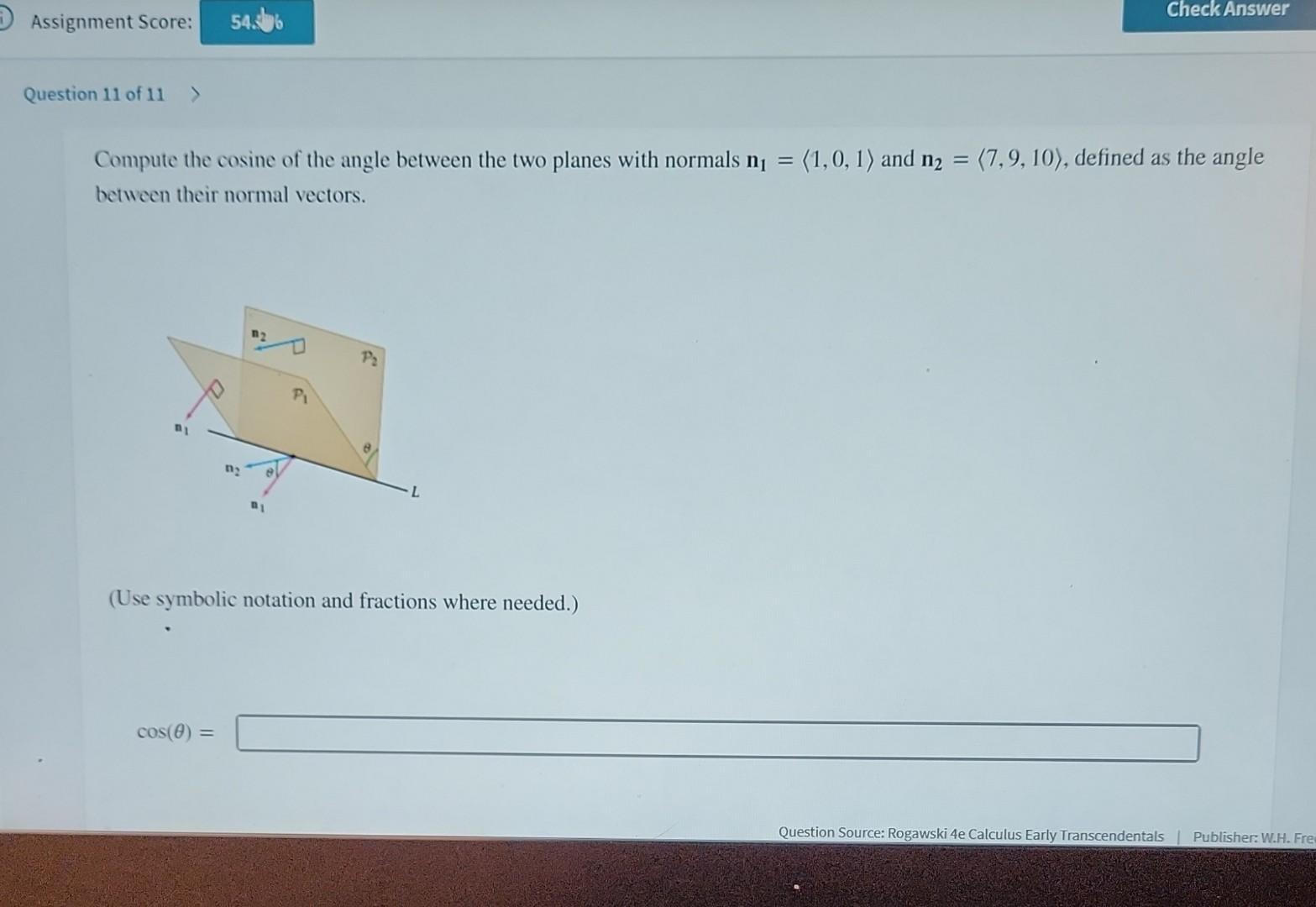 Solved Compute the cosine of the angle between the two | Chegg.com