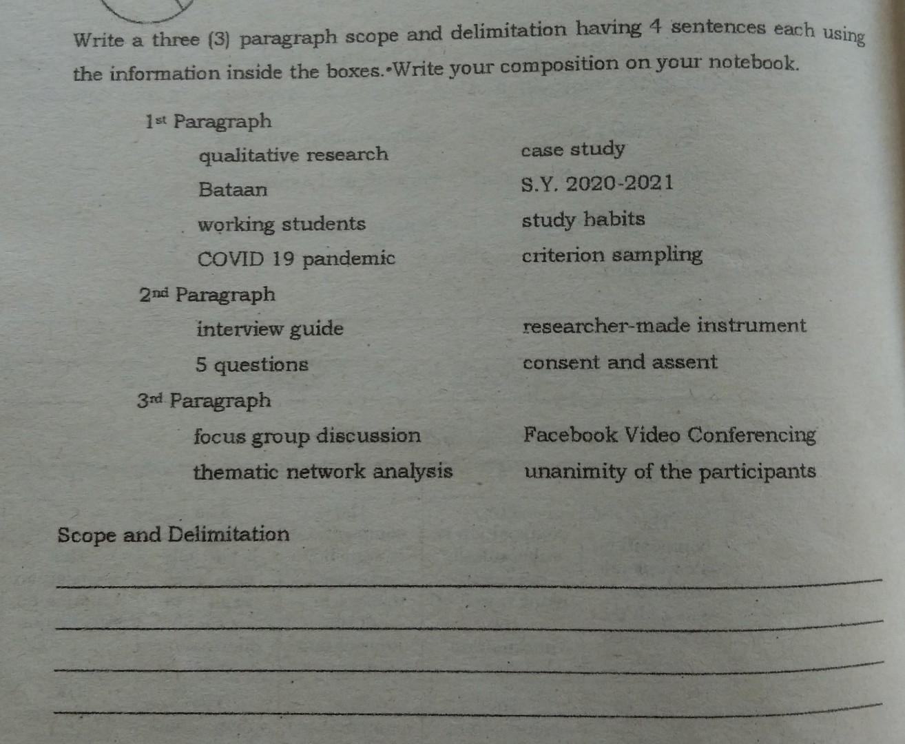 how to write scope of research study