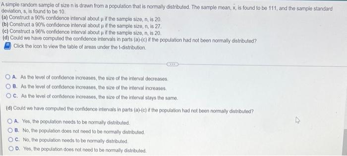 Solved A simple random sample of size n is drawn from a | Chegg.com