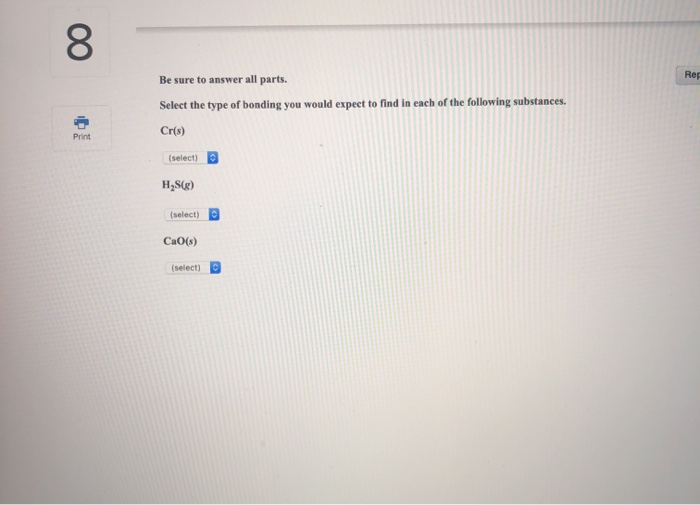 Solved 00 Be sure to answer all parts. Select the type of | Chegg.com