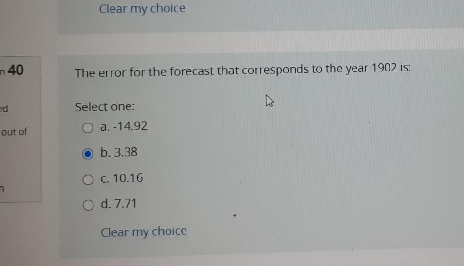 Solved Clear my choice n 40 The error for the forecast that | Chegg.com