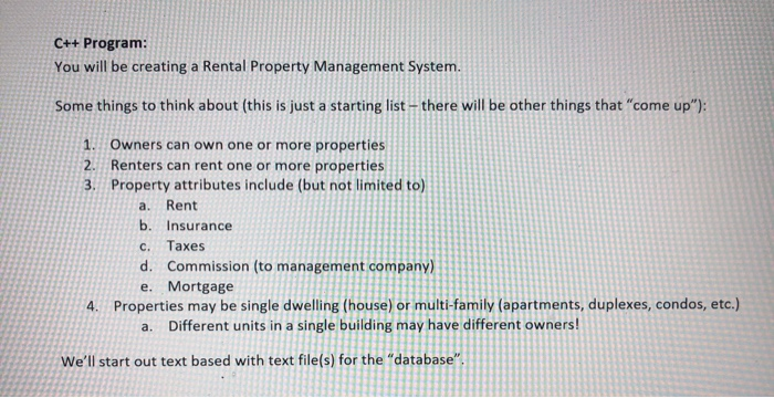 C++ Program: You will be creating a Rental Property - Chegg.com