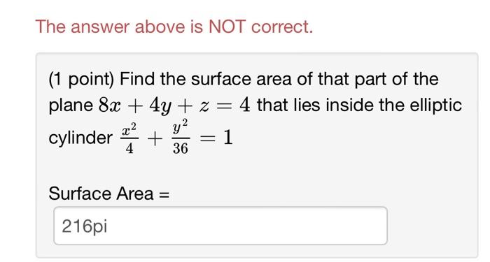 Solved The Answer Above Is NOT Correct. (1 Point) Find The | Chegg.com