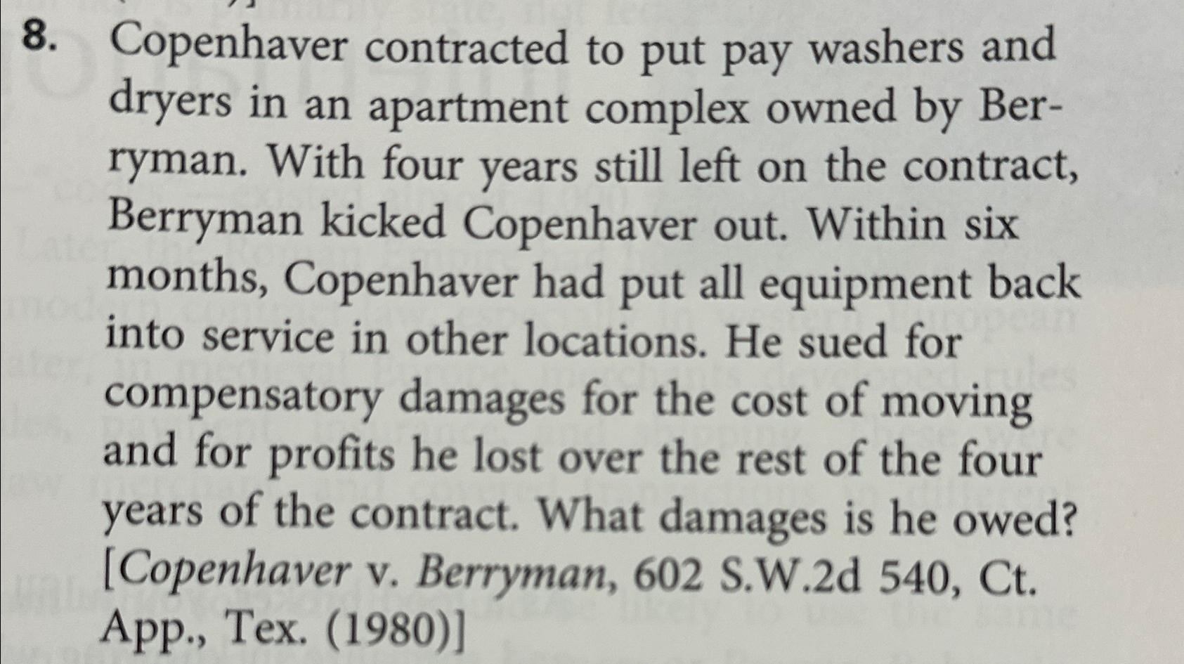 Solved Copenhaver contracted to put pay washers and dryers | Chegg.com
