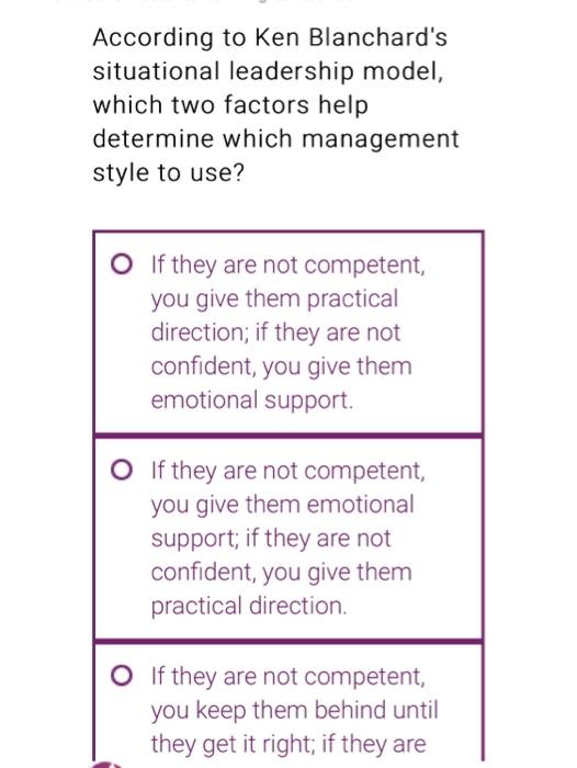 Solved According To Ken Blanchard's Situational Leadership | Chegg.com