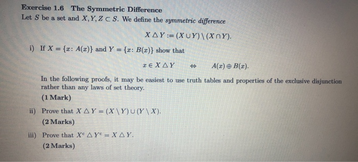 Solved Exercise 1.6 The Symmetric Difference Let S Be A Set | Chegg.com