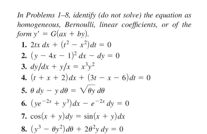 Solved In Problems 1-8, identify (do not solve) the equation | Chegg.com