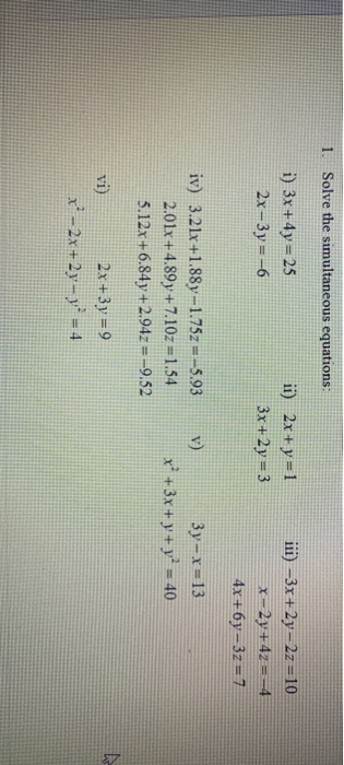 Solved 1 Solve The Simultaneous Equations I 3x 4y 25 Chegg Com