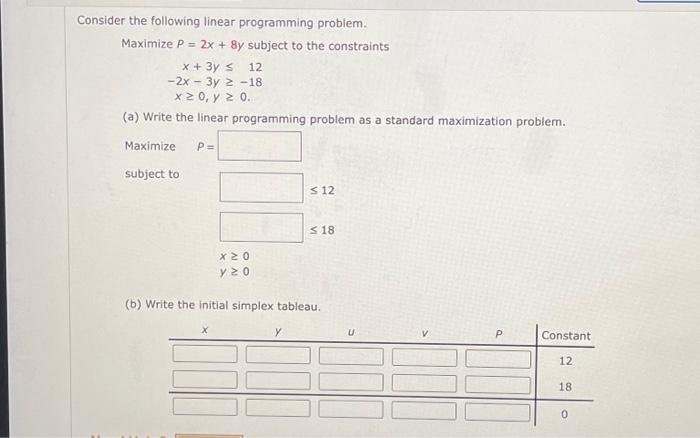 Solved Consider the following linear programming problem. | Chegg.com