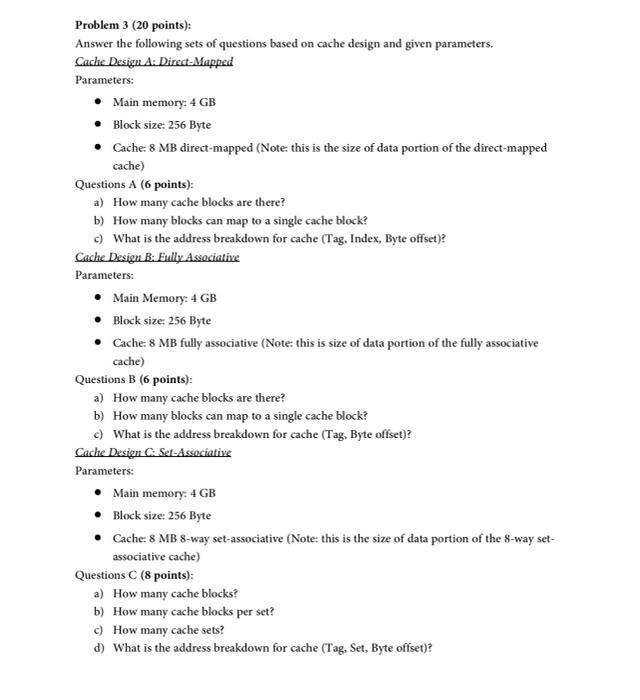 Solved Problem 3 ( 20 points): Answer the following sets of | Chegg.com