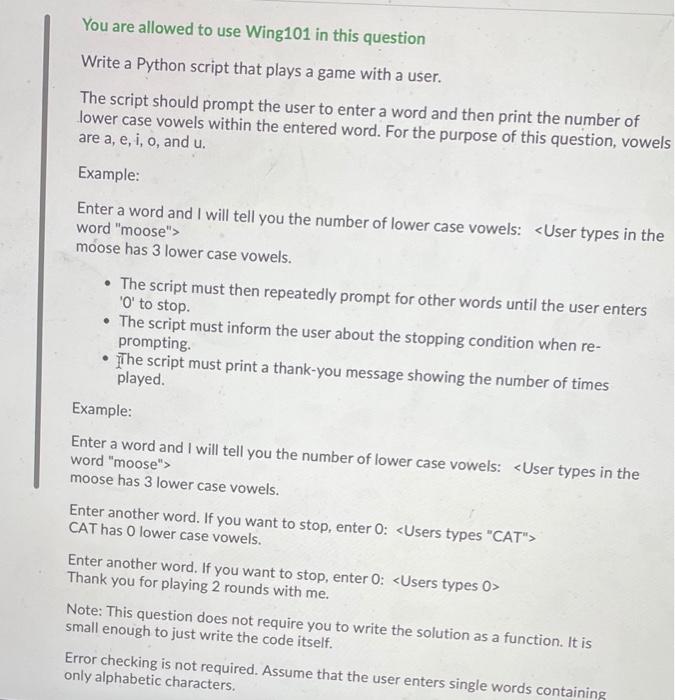 Solved You are allowed to use Wing101 in this question Write | Chegg.com