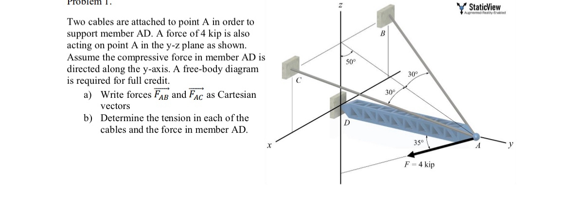 Solved Probiem 1 .Two cables are attached to point A in | Chegg.com