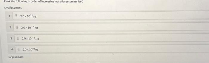 Solved Rank the following in order of increasing mass | Chegg.com