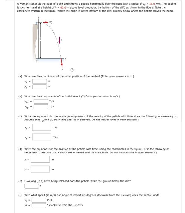 Solved A woman stands at the edge of a cliff and throws a | Chegg.com