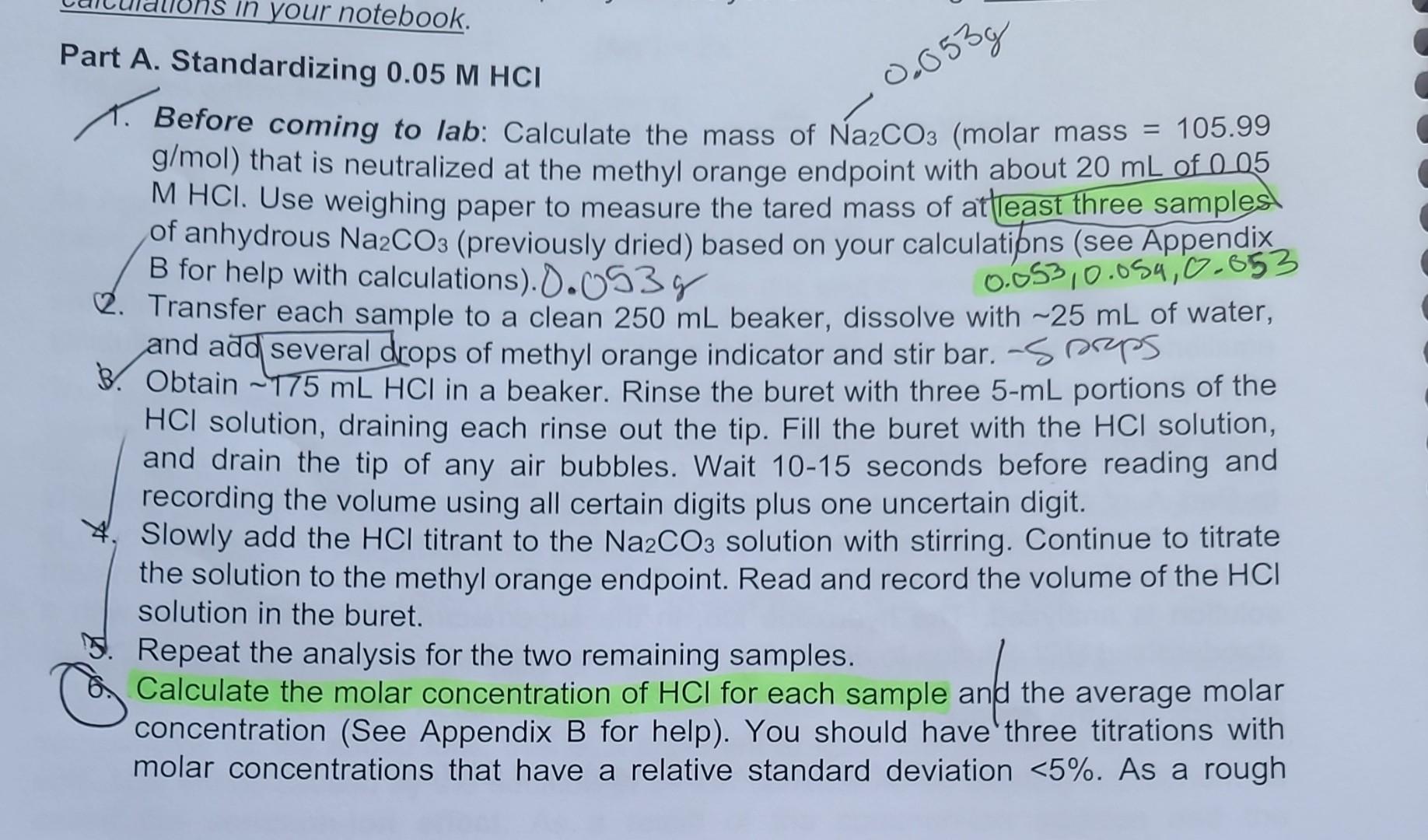 Solved how to calculate molar concentration of HCL for 3 | Chegg.com