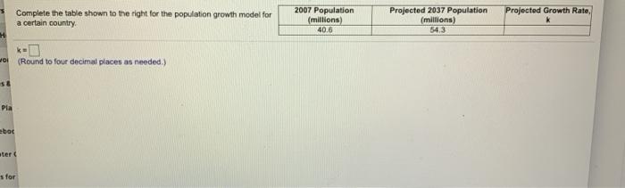 Solved Projected Growth Rate, Complete the table shown to | Chegg.com