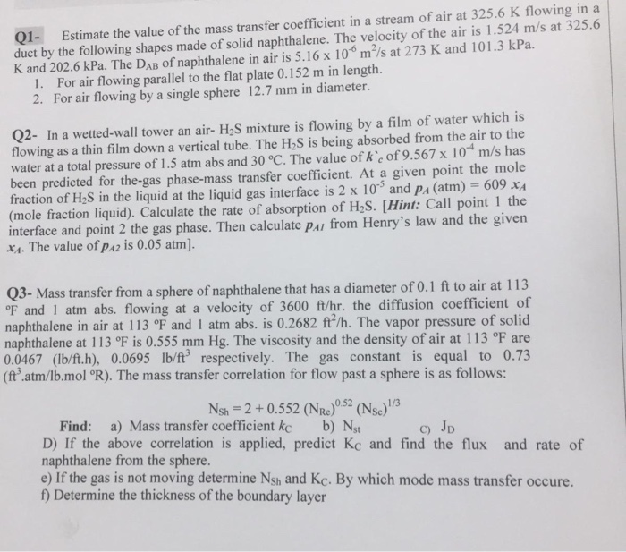 Solved Q1- Estimate the value of the mass transfer | Chegg.com