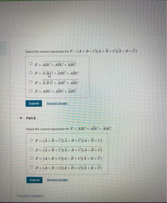 Solved applying De Part A Select the correct expression for | Chegg.com