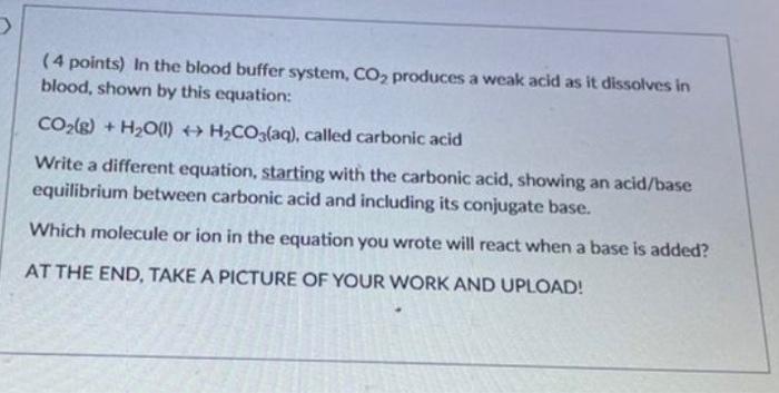 Solved (4 points) In the blood buffer system, CO2 produces a | Chegg.com