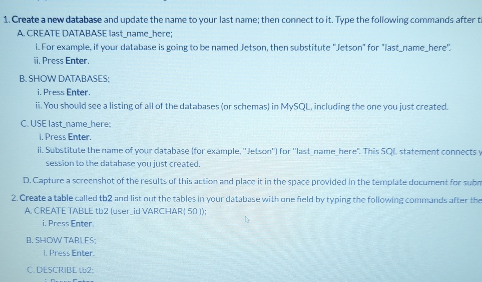 Solved Create a new database and update the name to your | Chegg.com