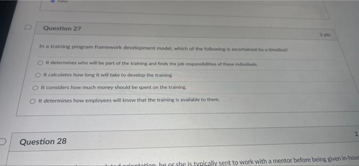 Solved Question 27 In a training program framework | Chegg.com