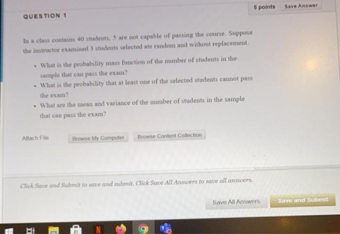 Solved 5 points Save Answer QUESTION In a class contains 40 | Chegg.com