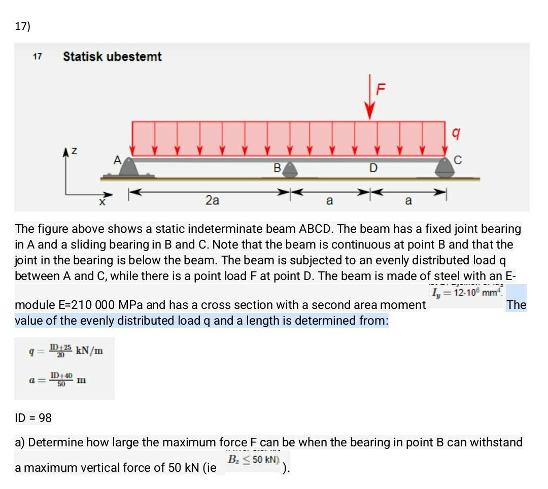 Solved 17) 17 Statisk Ubestemt A C B D 2a A A The Figure | Chegg.com