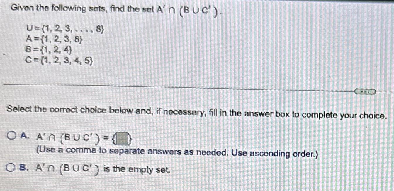 Solved Given The Following Sets, Find The Set | Chegg.com