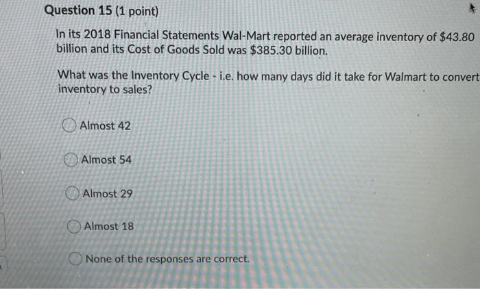 Solved Question 15 (1 point) In its 2018 Financial | Chegg.com