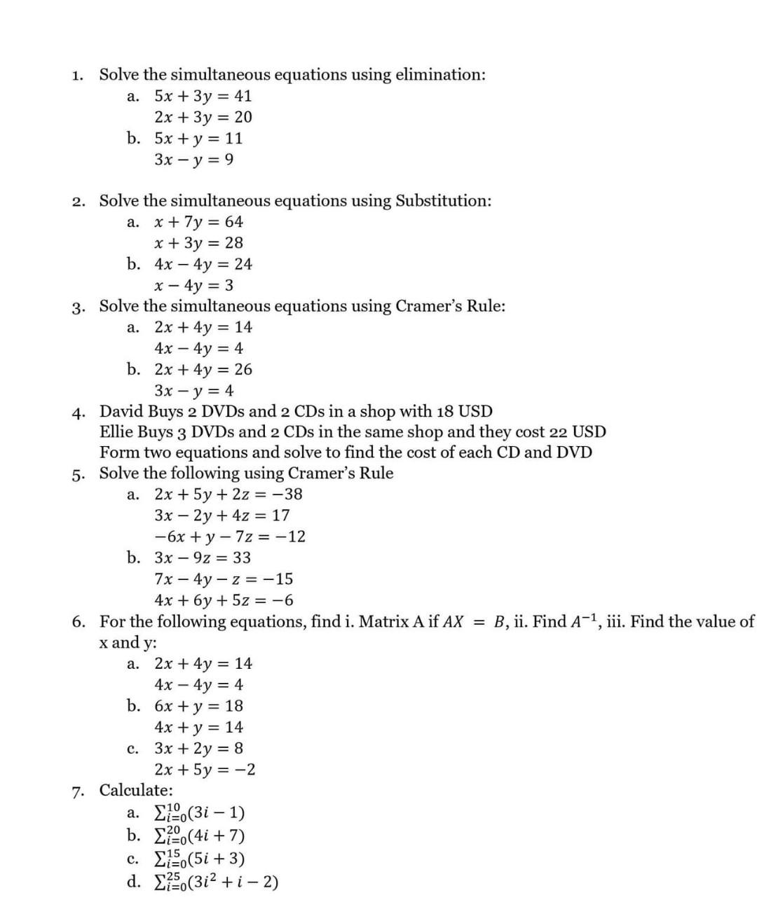 Solved 1. Solve the simultaneous equations using | Chegg.com