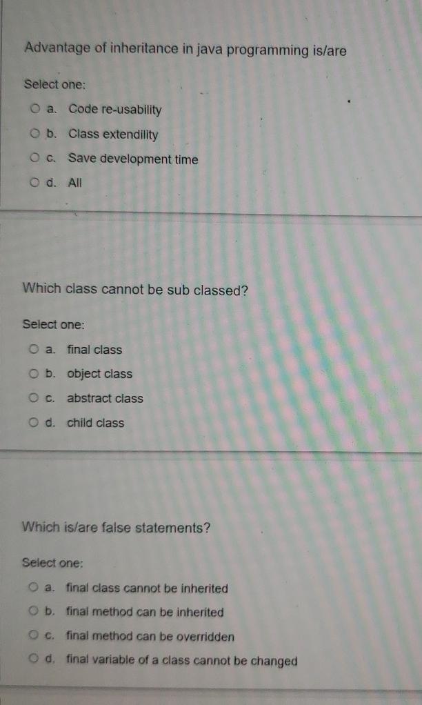 Solved Advantage of inheritance in java programming is/are | Chegg.com