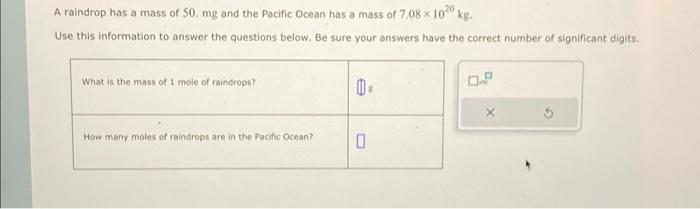 Solved A raindrop has a mass of 50,mg and the Pacific Ocean | Chegg.com