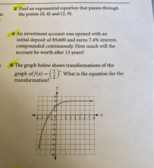 Solved 2. Find an exponential equation that passes through | Chegg.com
