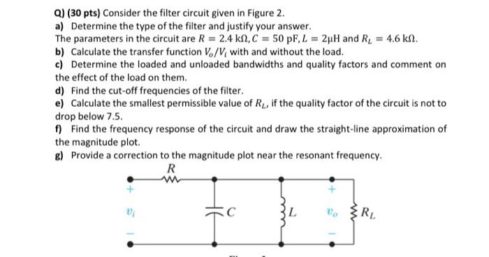 Solved Q) (30 pts) Consider the filter circuit given in | Chegg.com