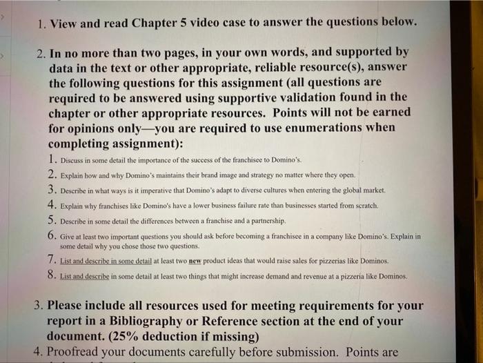 Solved 1. View and read Chapter 5 video case to answer the | Chegg.com